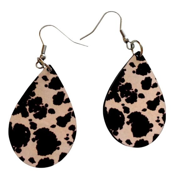 Handmade Jewelry - Handmade Cow Print Teardrop Earrings